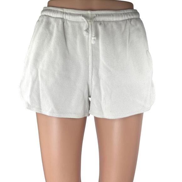 Brandy Melville Women's White Mid Rise Waffle Knit Drawstring Lounge Shorts S - Picture 1 of 4